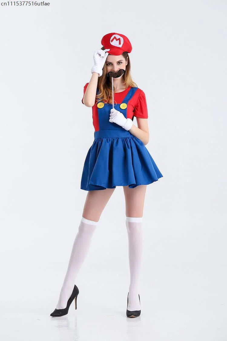 Deluxe Women's Super Plumber Costume Skater Dress & Hat Set