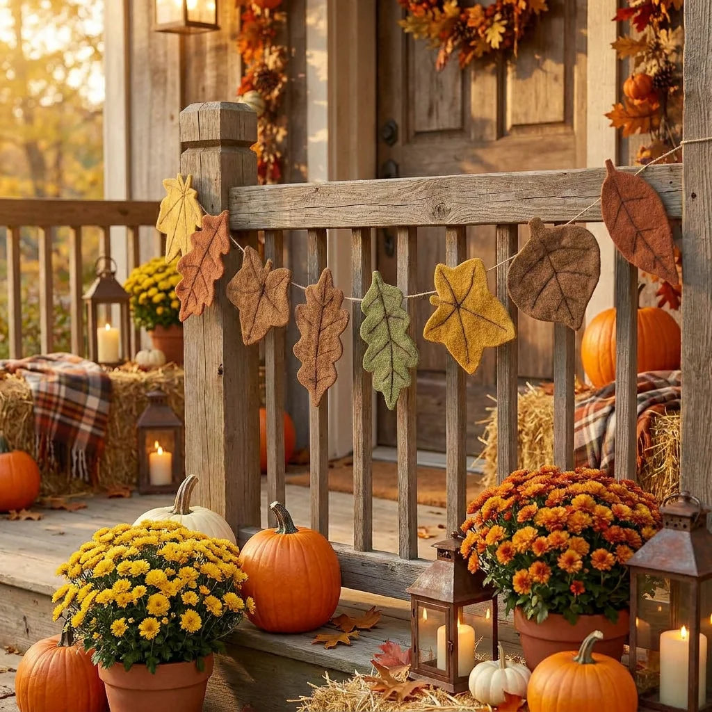 Thanksgiving Fall Themed Maple Leaf Felt Banners Autumn Harvest Halloween Party Fireplace Wall Home Decoration