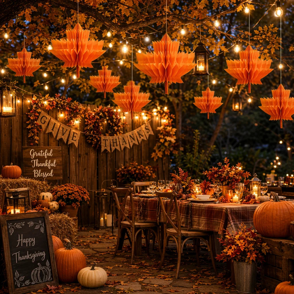 Fall Harvest Thanksgiving Maple Leaves Honeycomb Centerpieces Paper Hanging Decor,Autumn Tissue Ceiling Home Decor Festival