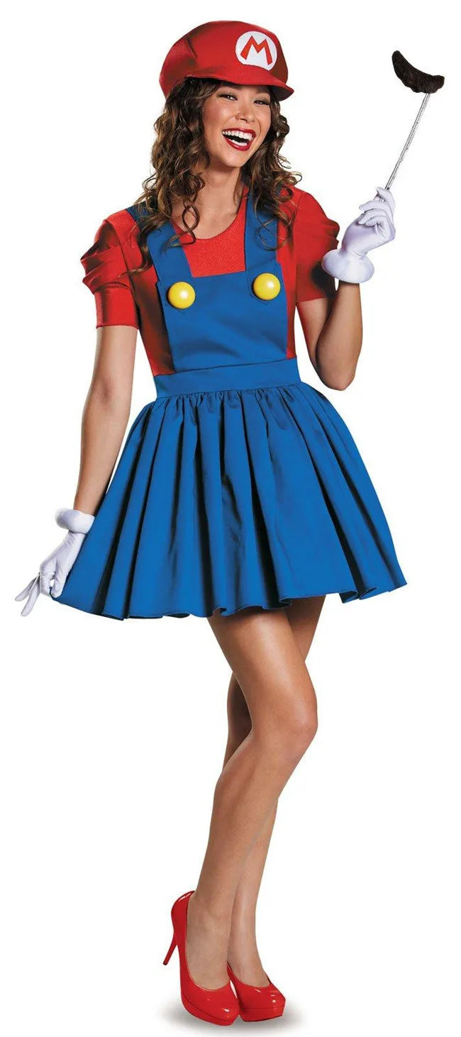 Deluxe Women's Super Plumber Costume Skater Dress & Hat Set