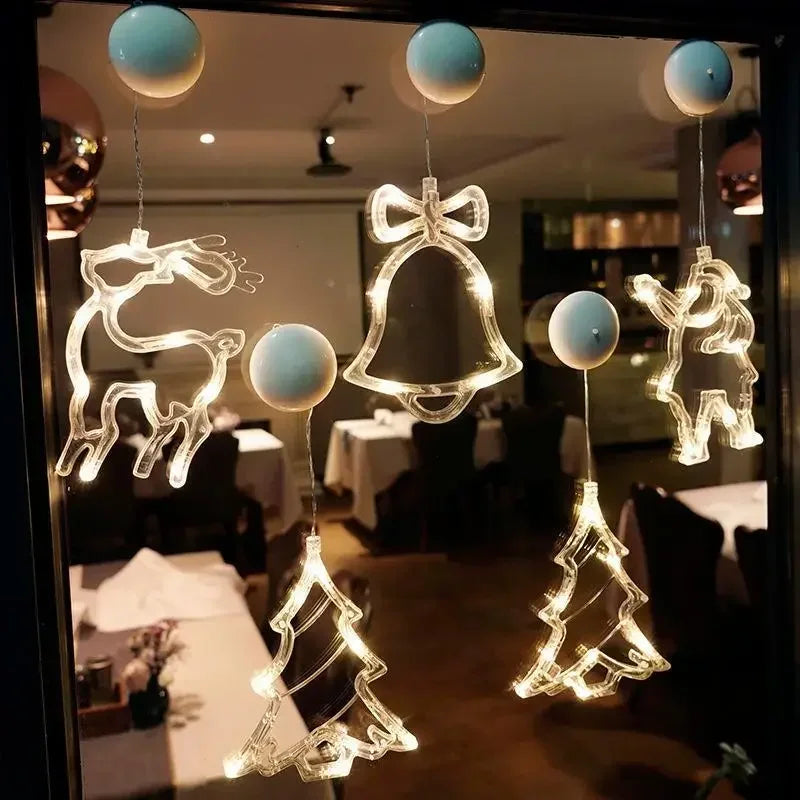 Christmas LED Light Snowflake Santa Hanging Battery-operated Window Ornaments Decoration for Home Xmas Navidad New Year Decor