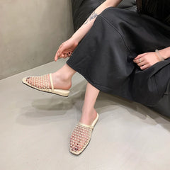 Deluxe Women's Retro Woven Mesh Flat Slip-On Mule Slides