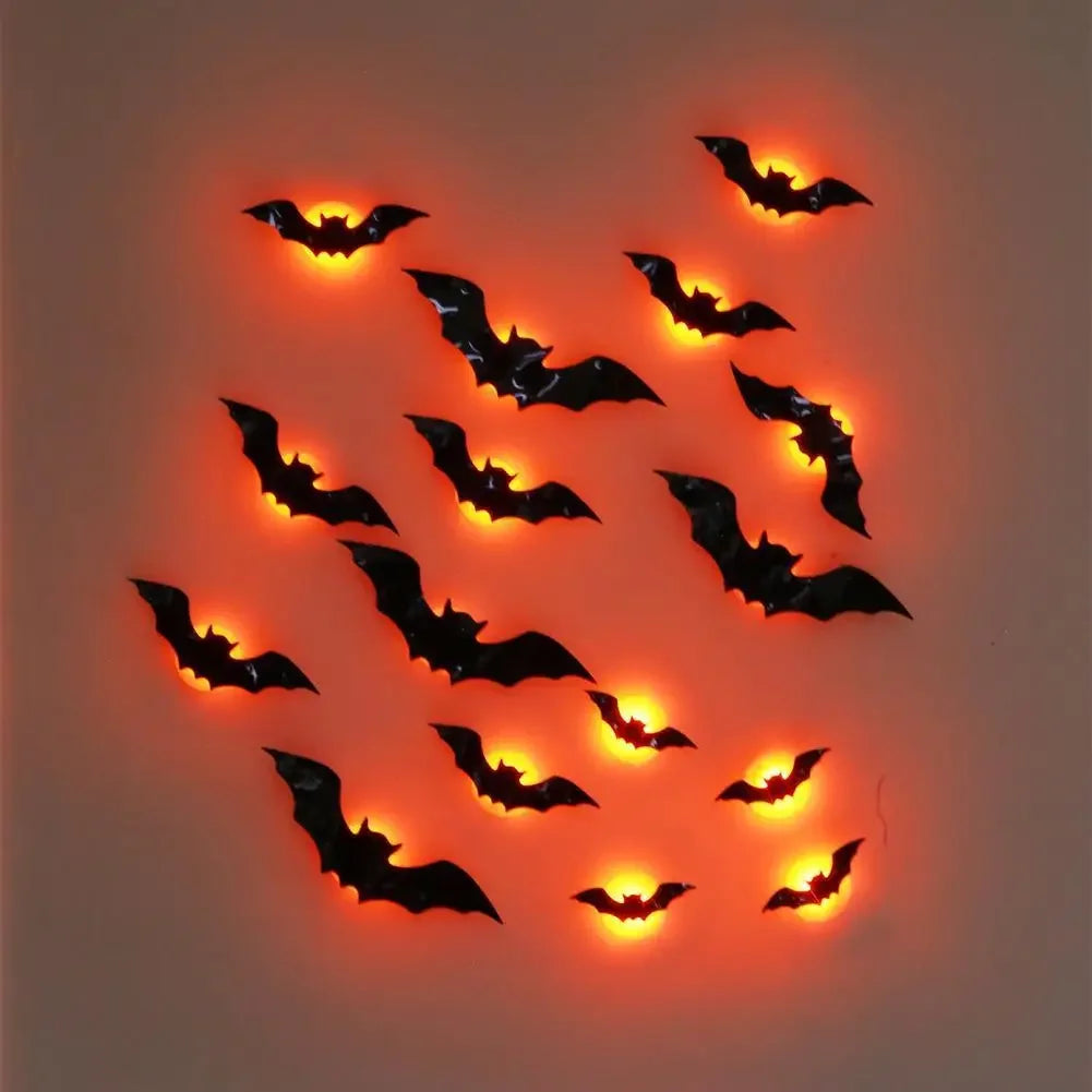 Deluxe 3D Luminous LED Halloween Bat Wall Decals (16-Piece Set)