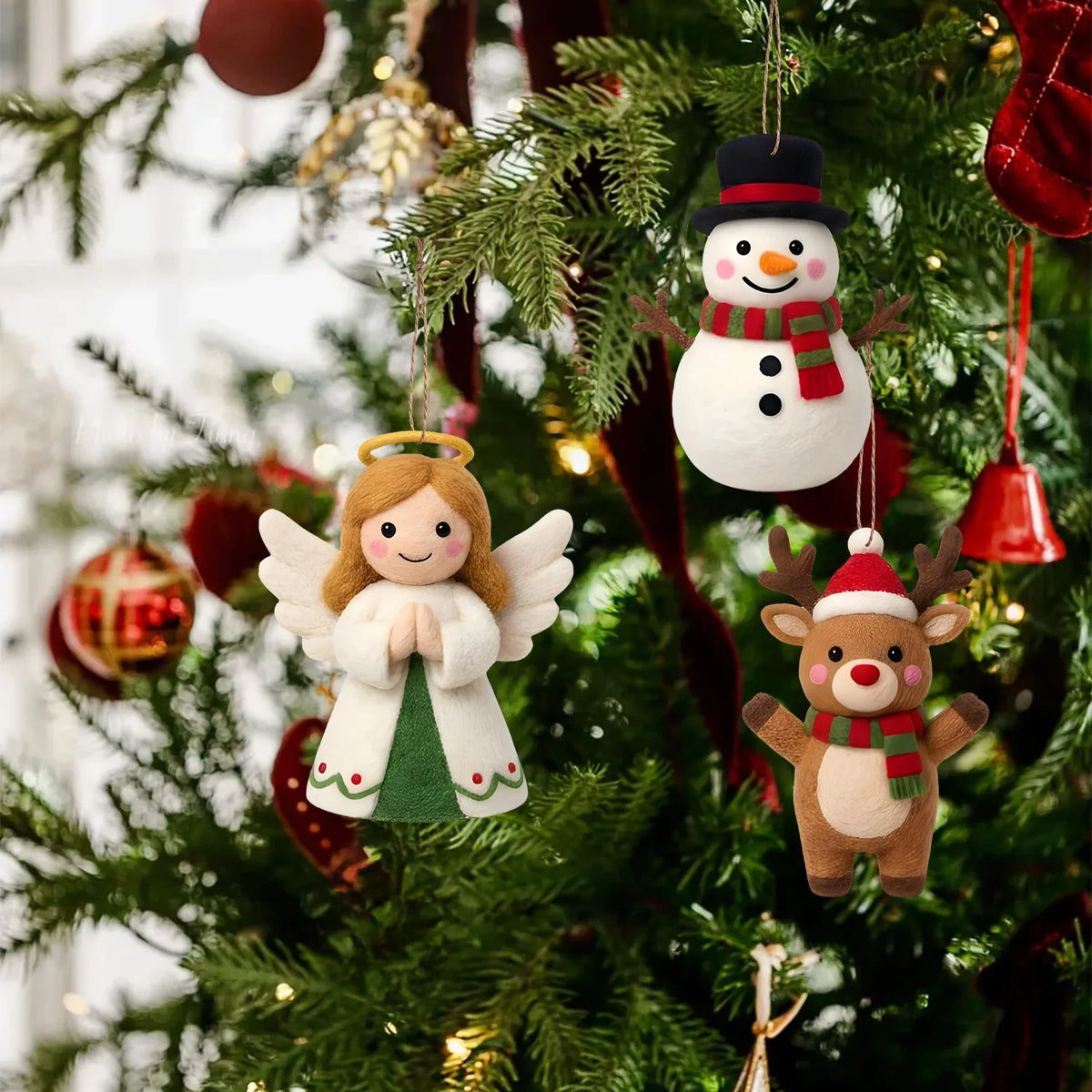 Christmas Felt Plush Ornaments Set Santa Snowman Gingerbread Penguin Elf Reindeer Xmas Tree Hanging Home Party Decor