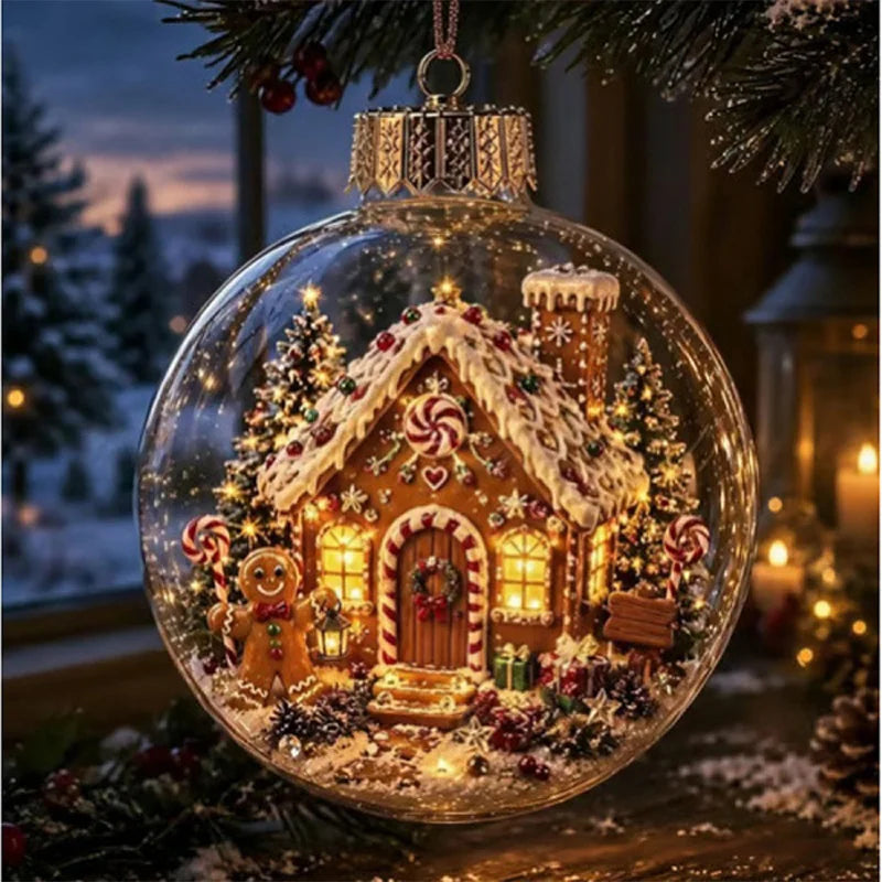 Clear Christmas Diorama Ball Glowing Ornament Holiday Scene Christmas Tree Hanging Party Winter Home Bauble For Window Xmas