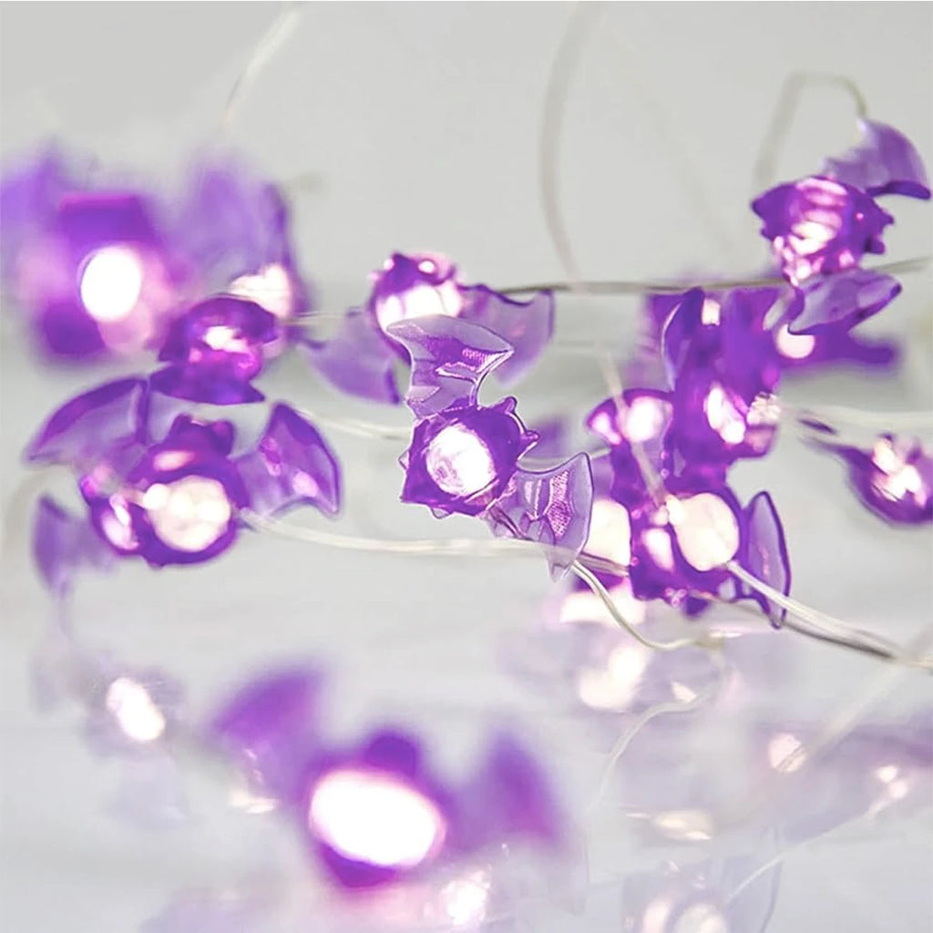 Deluxe Halloween Purple Bat LED Fairy String Lights (Battery-Operated)