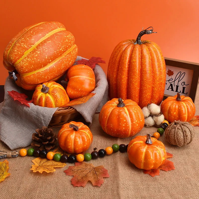 7Pcs White Yellow Artificial Pumpkins Fall Halloween Decor Set Faux Harvest Vegetable Style Home Table Centerpiece