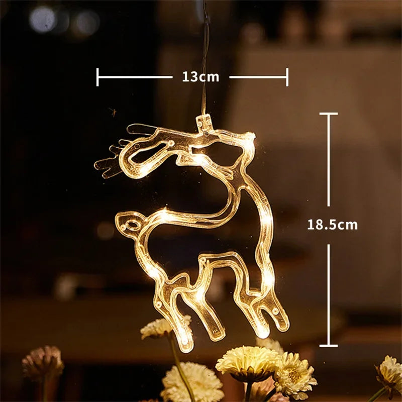 Christmas LED Light Snowflake Santa Hanging Battery-operated Window Ornaments Decoration for Home Xmas Navidad New Year Decor