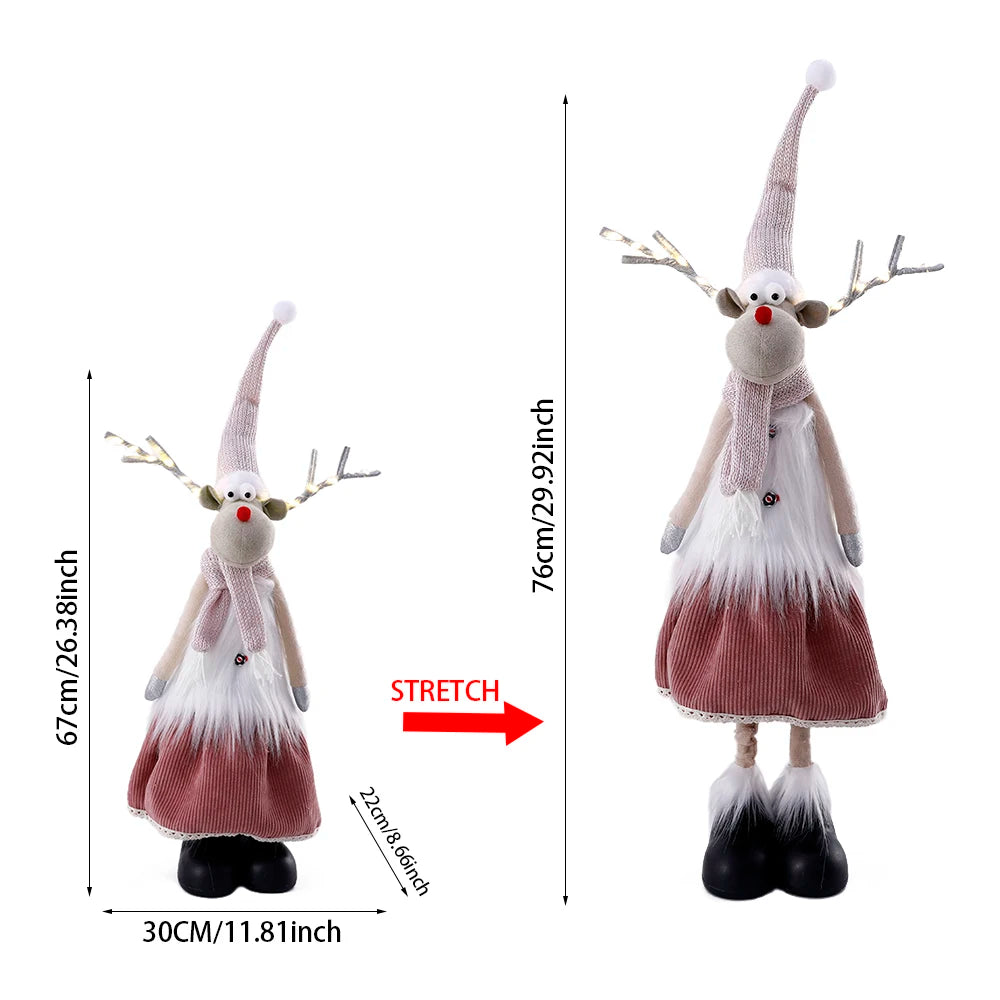 Christmas Elk Decoration Large Standing Handmade Plush Doll with Retractable Spring Legs for Christmas Tree Ornaments New Year