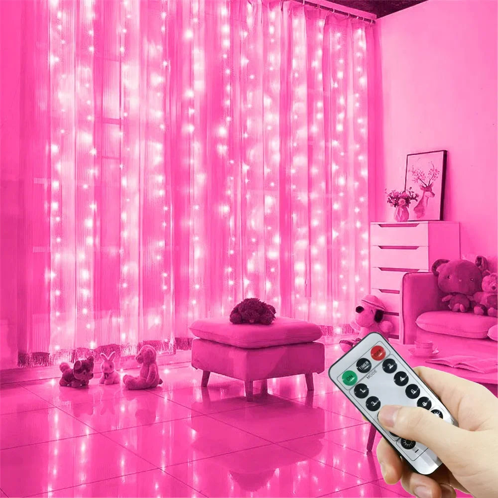 3/6M USB LED Curtain 8Modes Remote Control Lights Holiday Wedding Garland for Bedroom Living Room Decor Christmas Decorations