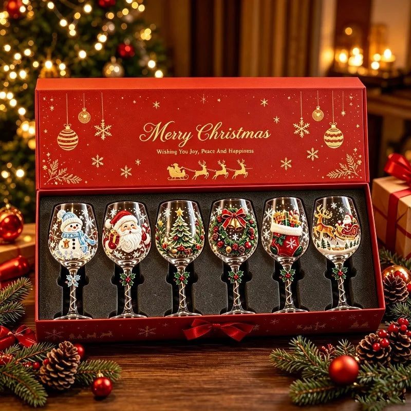 Christmas Snowflake Stemmed Goblet Luxury Art Glassware Winter Holiday Wine Cup Xmas Table Decor Gift Drinking Glasses