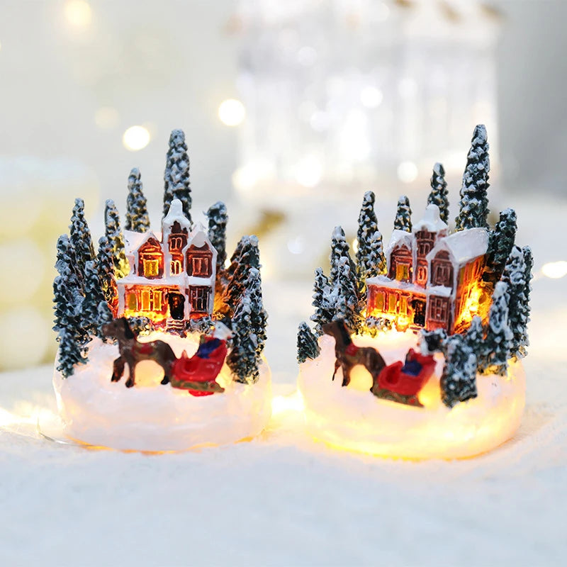 Christmas LED Light Ornaments Santa Castle Snow House Luminous Crafts 2025 New Year Kid Gift Xmas Party Home Decor