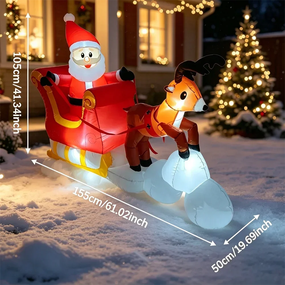 Christmas Blow Up Outdoor DIY Holiday Decorations 5 FT Inflatable Santa Claus Riding Sleigh with LEDs Xmas Party Yard Lawn Decor