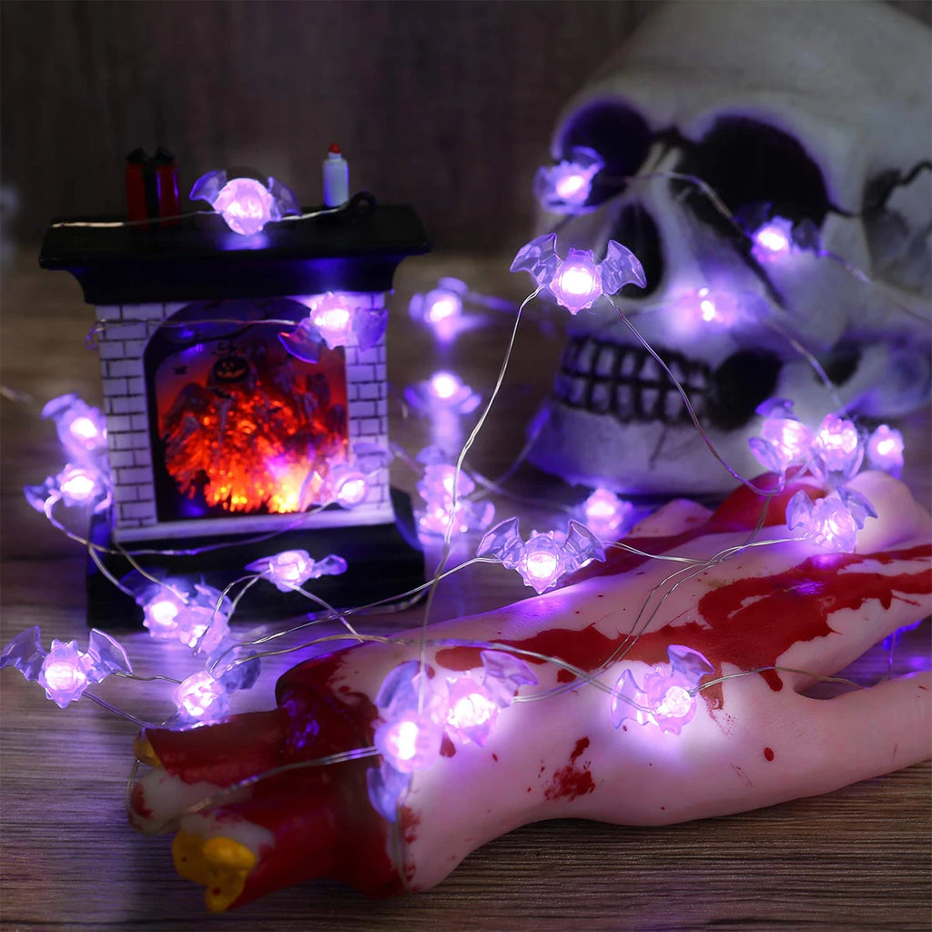 Deluxe Halloween Purple Bat LED Fairy String Lights (Battery-Operated)