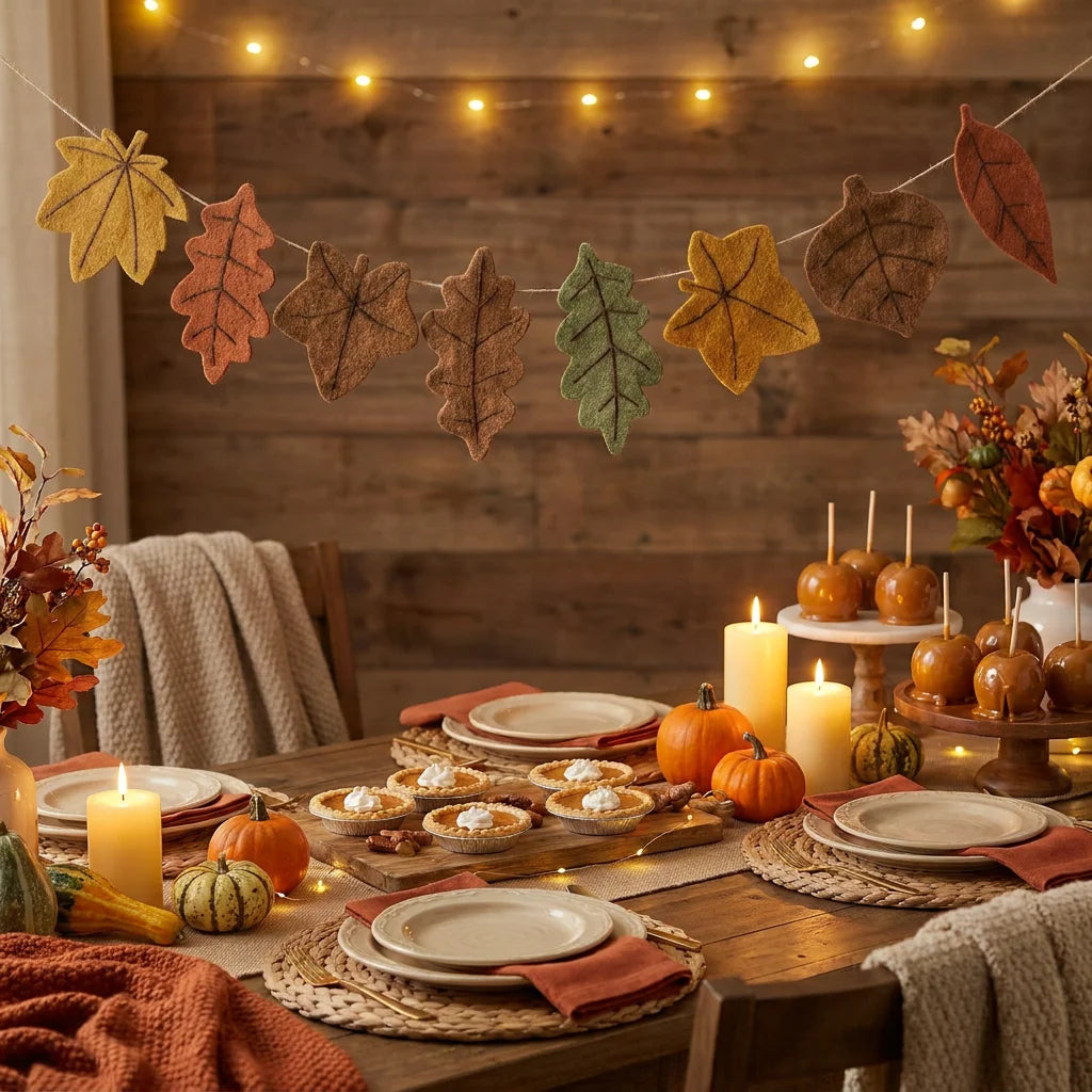 Thanksgiving Fall Themed Maple Leaf Felt Banners Autumn Harvest Halloween Party Fireplace Wall Home Decoration