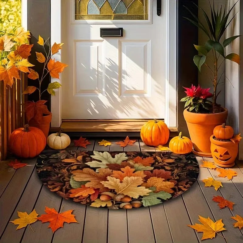 Autumn Maple Leaf Half-Circle Floor Mat Thanksgiving Entrance Garden Kitchen Carpet Thanksgiving Home Decor