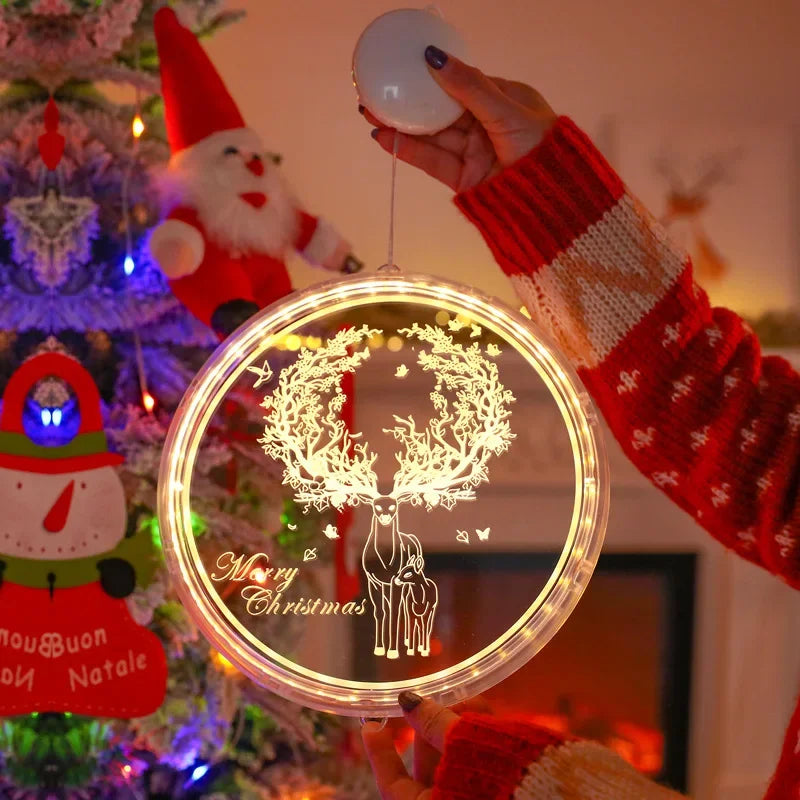 Merry Christmas LED Fairy Lights Santa Claus Elk Living Doors Windows Decoration New Year Gift 2025 Christmas Tree Hanging Light
