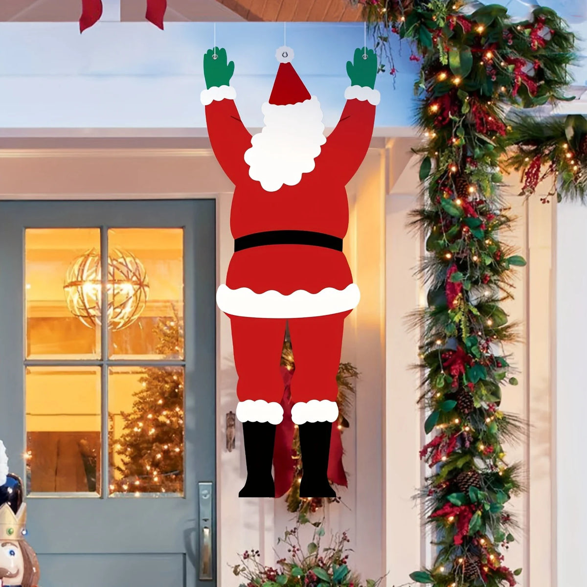 Christmas Santa Cutout Decor Climbing Santa Ornament for Front Door Porch Outdoor Xmas Holiday Home Wall Hanging Party Decor