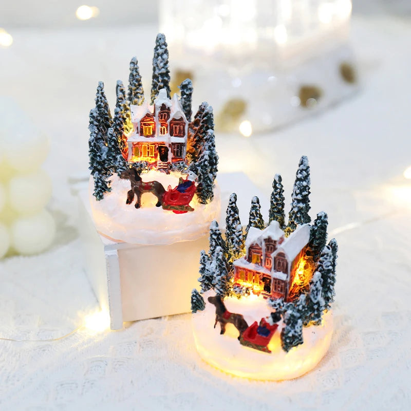 Christmas LED Light Ornaments Santa Castle Snow House Luminous Crafts 2025 New Year Kid Gift Xmas Party Home Decor