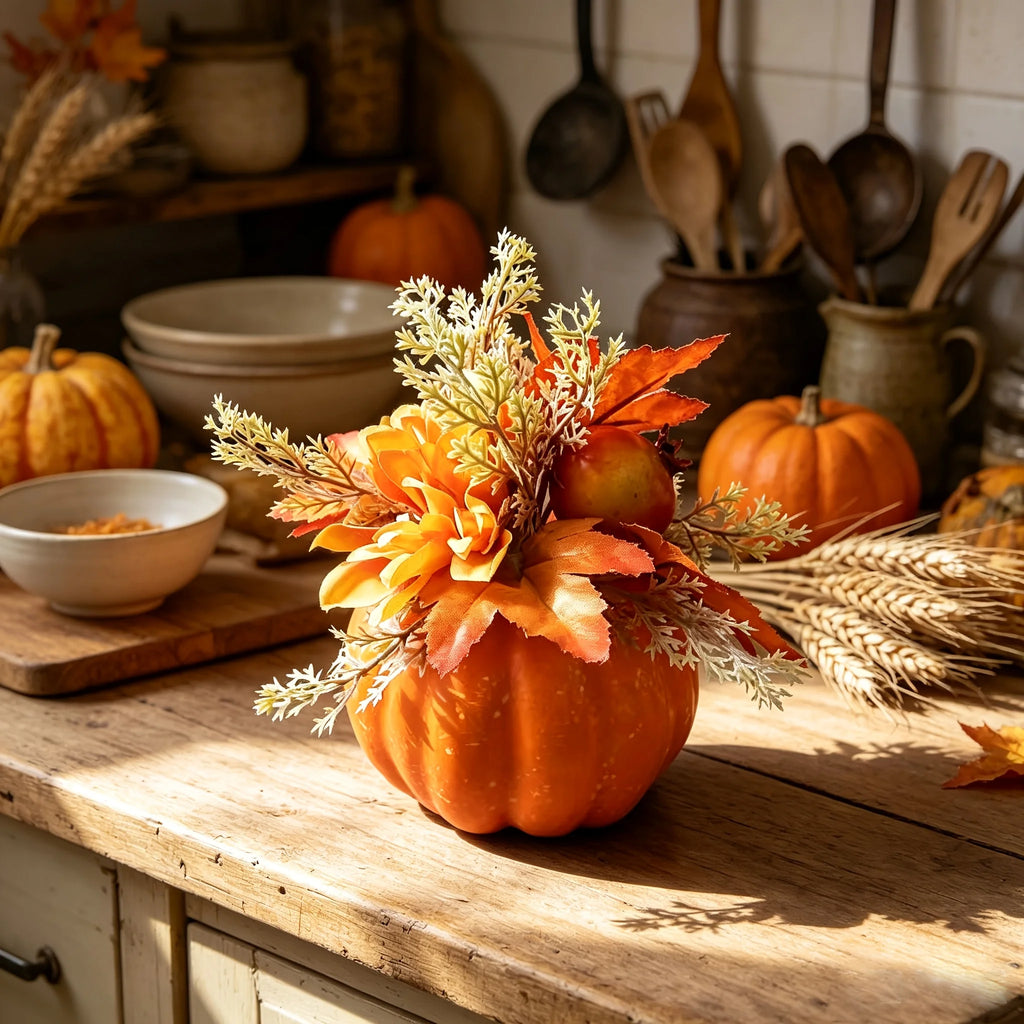 1 Piece Thanksgiving Harvest Artificial Flower and Artificial Pumpkin Decoration, Suitable for Placing and Arranging at the Home Dining Table during Harvest Festival and Thanksgiving