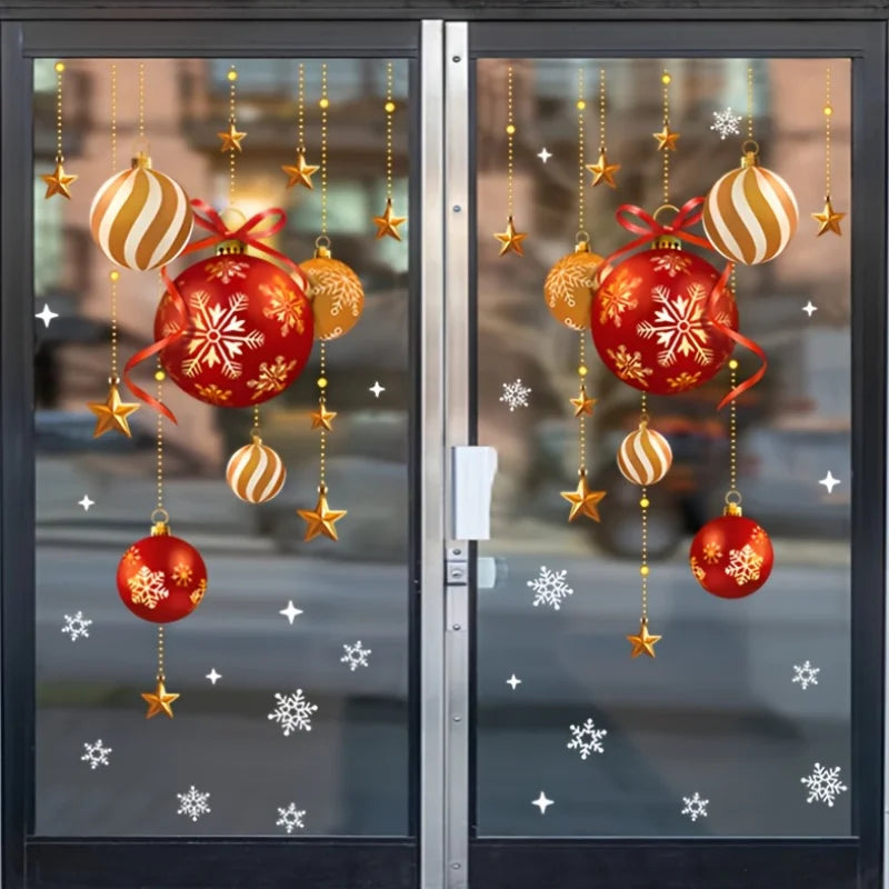 Christmas stickers, Festive Atmosphere Decoration, colorful Balls, Stars, Snowflakes, stickers, Decorative Glass Window stickers
