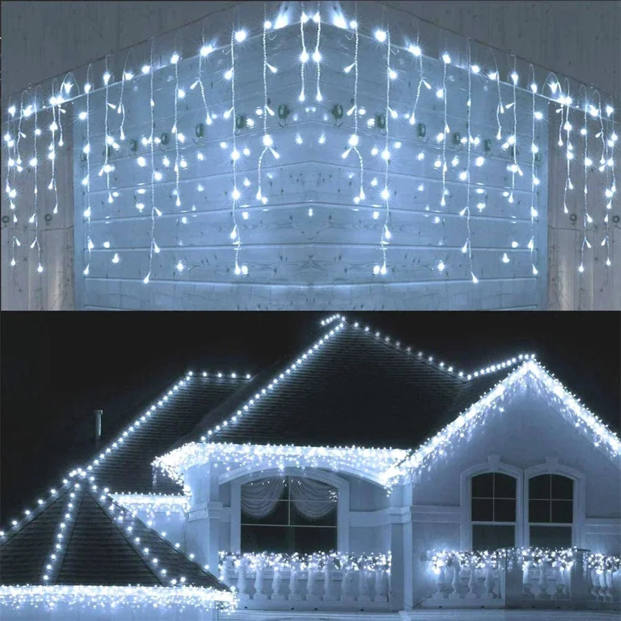 Christmas Decor Festoon Icicle Curtain Led Lights Wedding Garden Street Outdoor Waterproof Fairy String Light New Year Decor