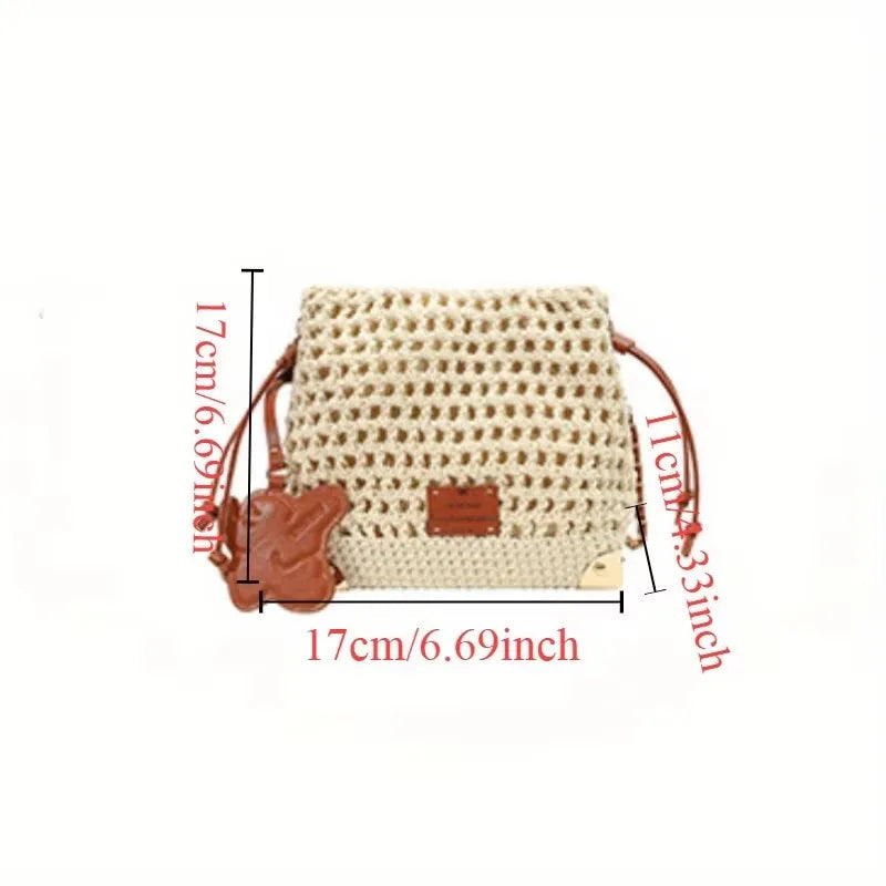 Deluxe Woven Knit Drawstring Crossbody Bucket Bag with Chain Strap