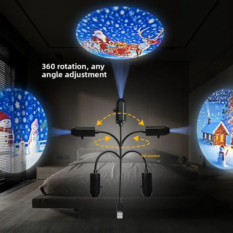 Christmas Projector Decor, Flexible Glowing Xmas Snow Santa Pattern Projection Ornament for Bedroom Party Christmas Decoration