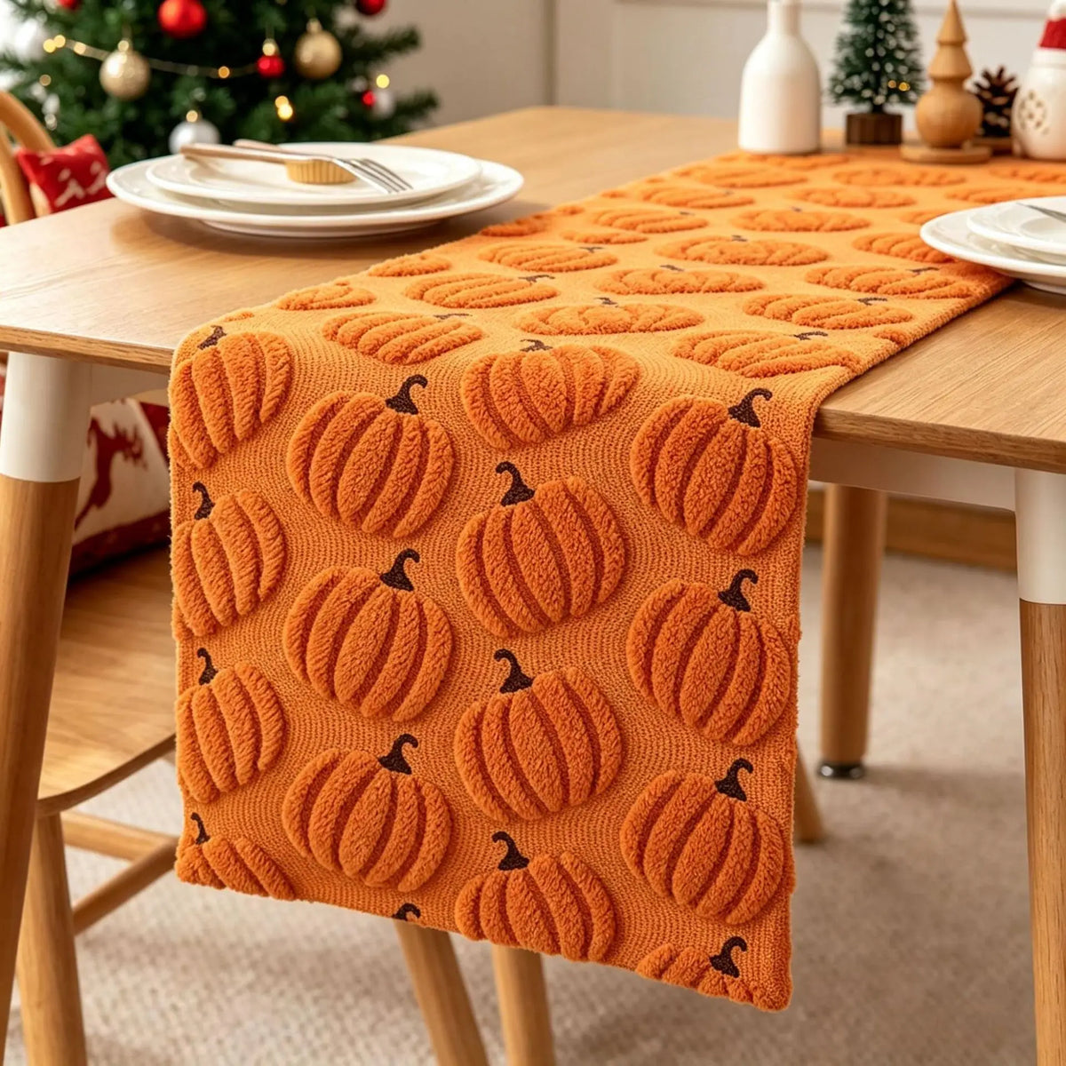 Autumn Thanksgiving Table Runner Three-Dimensional Embroidered Pumpkin Placemat Atmosphere Decoration Restaurant Table Runners