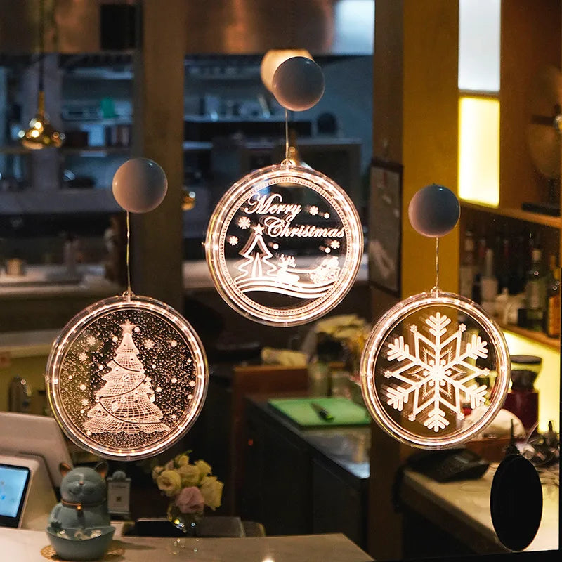 Merry Christmas LED Fairy Lights Santa Claus Elk Living Doors Windows Decoration New Year Gift 2025 Christmas Tree Hanging Light