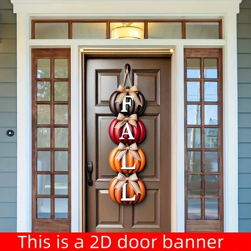 1pcs Autumn Pumpkin Welcome 2D Door Banner Thanksgiving Themed Party Decor Indoor and Outdoor Banners Polyester Background Cloth