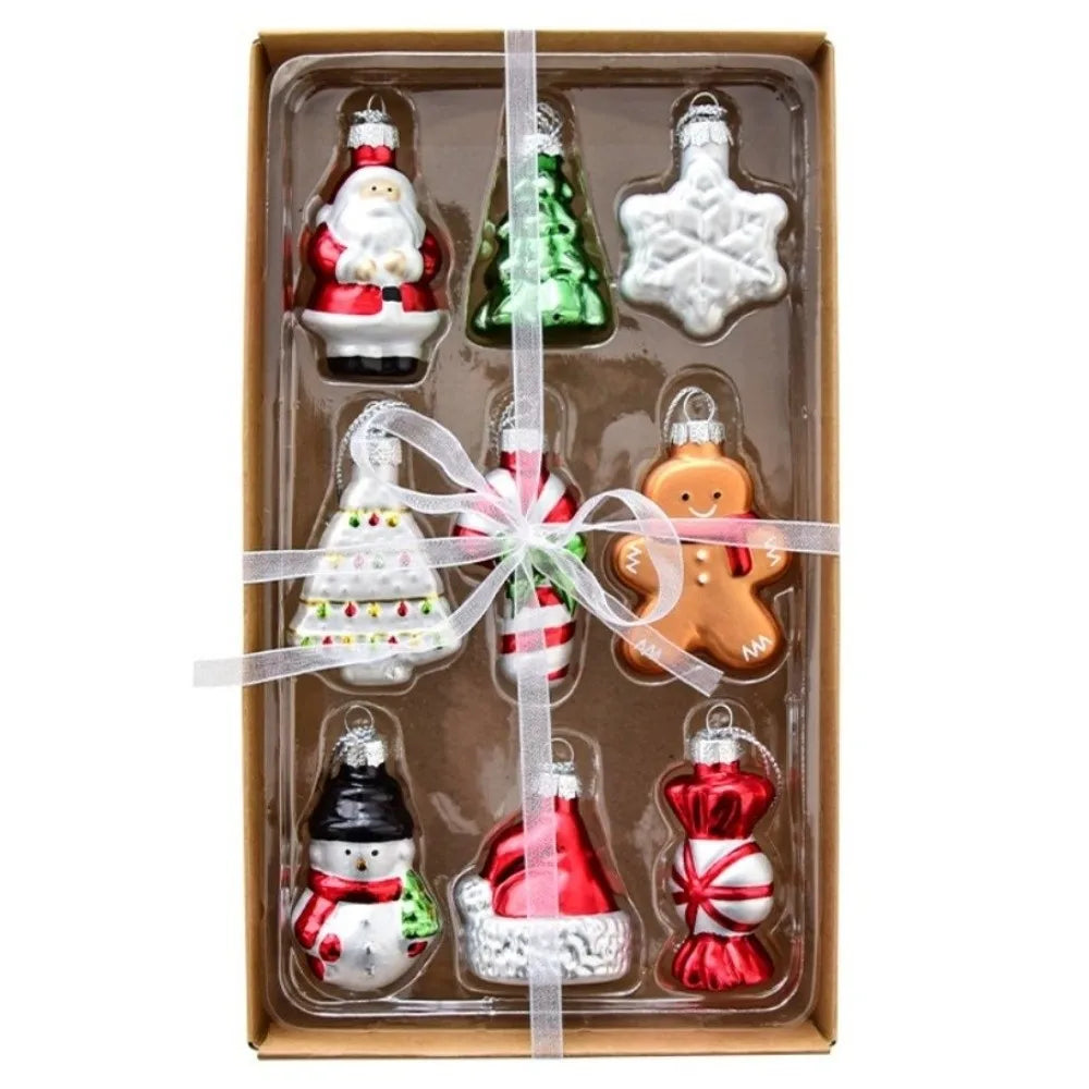 6/9pcs Glass Xmas Tree Ornaments Snowman Gifts Car and House Navidas Atmosphere Decor Santa Claus Christmas Tree Charm