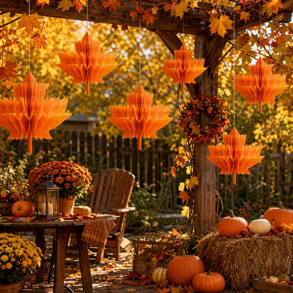 Fall Harvest Thanksgiving Maple Leaves Honeycomb Centerpieces Paper Hanging Decor,Autumn Tissue Ceiling Home Decor Festival