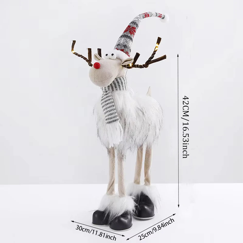 Christmas Elk Decoration Large Standing Handmade Plush Doll with Retractable Spring Legs for Christmas Tree Ornaments New Year