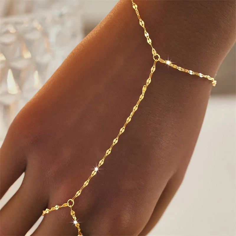 Deluxe Minimalist Dainty Hand Chain Bracelet & Finger Ring Harness
