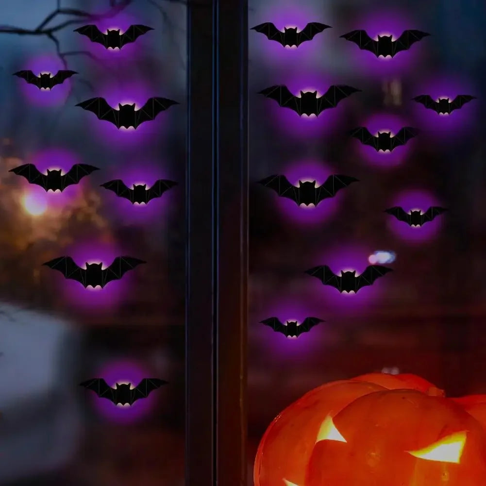 Deluxe 3D Luminous LED Halloween Bat Wall Decals (16-Piece Set)