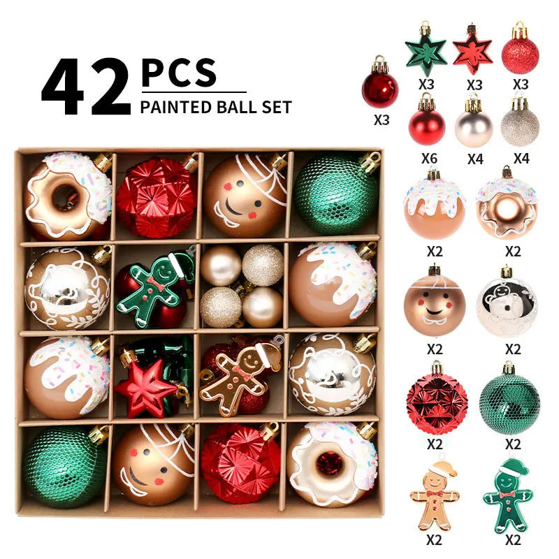 Christmas decoration: 42 exquisite painted Christmas balls in magenta, green, and gold, Christmas tree pendant set