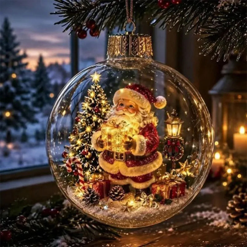 Clear Christmas Diorama Ball Glowing Ornament Holiday Scene Christmas Tree Hanging Party Winter Home Bauble For Window Xmas