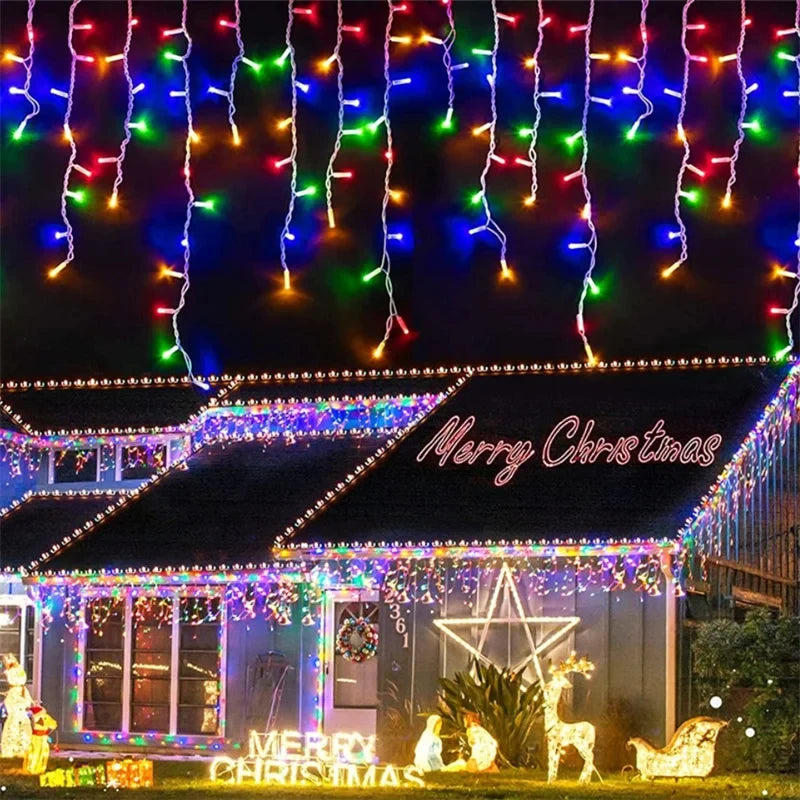 Christmas Decor Festoon Icicle Curtain Led Lights Wedding Garden Street Outdoor Waterproof Fairy String Light New Year Decor