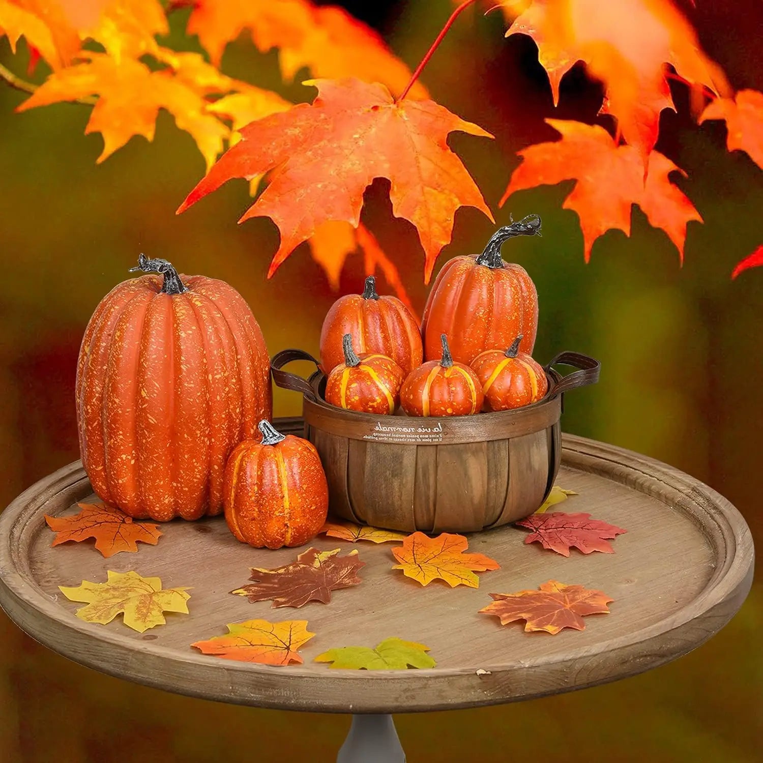 7Pcs White Yellow Artificial Pumpkins Fall Halloween Decor Set Faux Harvest Vegetable Style Home Table Centerpiece