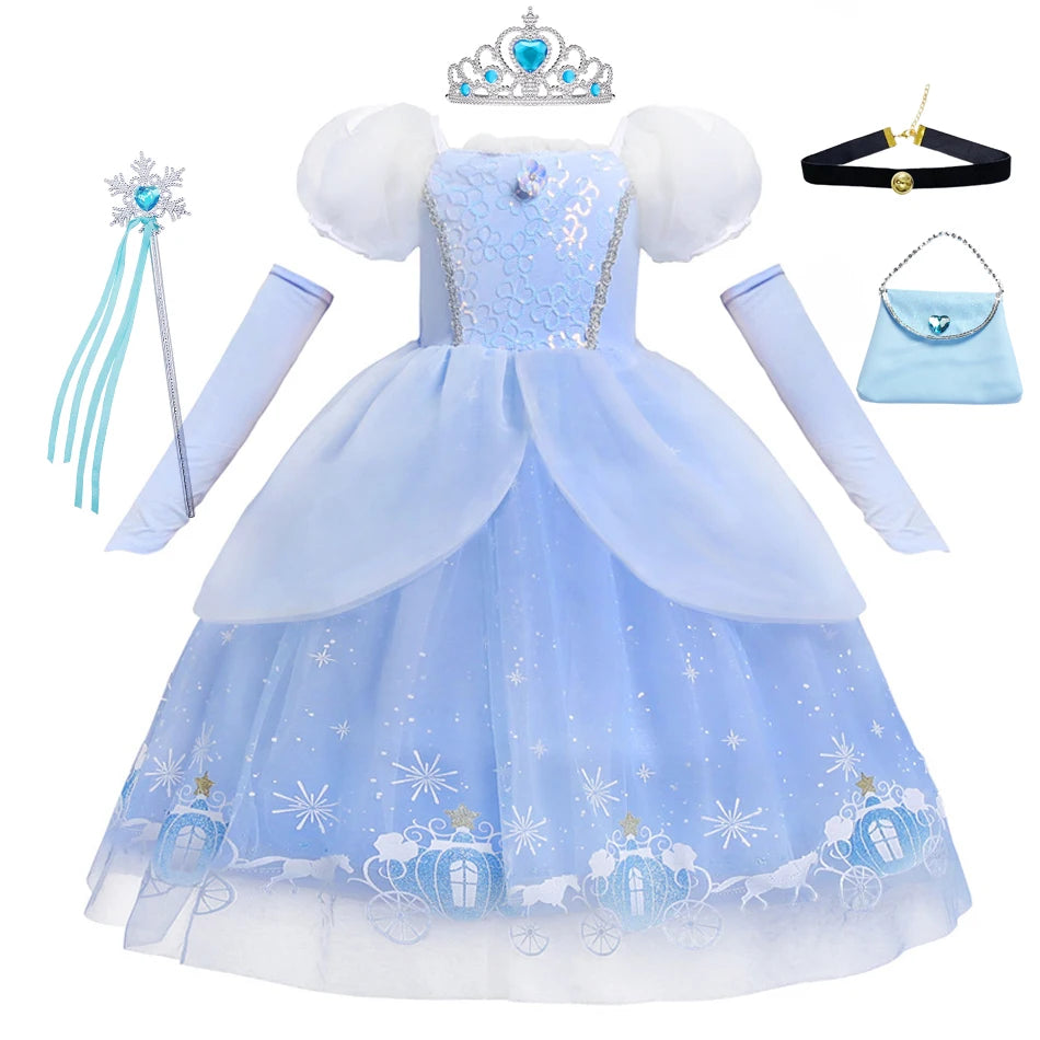 Girls Halloween Cinderella Princess Cosplay Dress for Girl Kids Ball Gown Sequin Carnival TUTU Puff Mesh Clothing for Birthday G