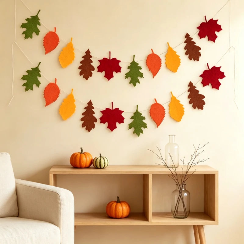 Autumn Maple Leaf Banner Felt Thanksgiving Harvest Festival Decoration Home Fireplace Decoration Wall Hanging Party Decor