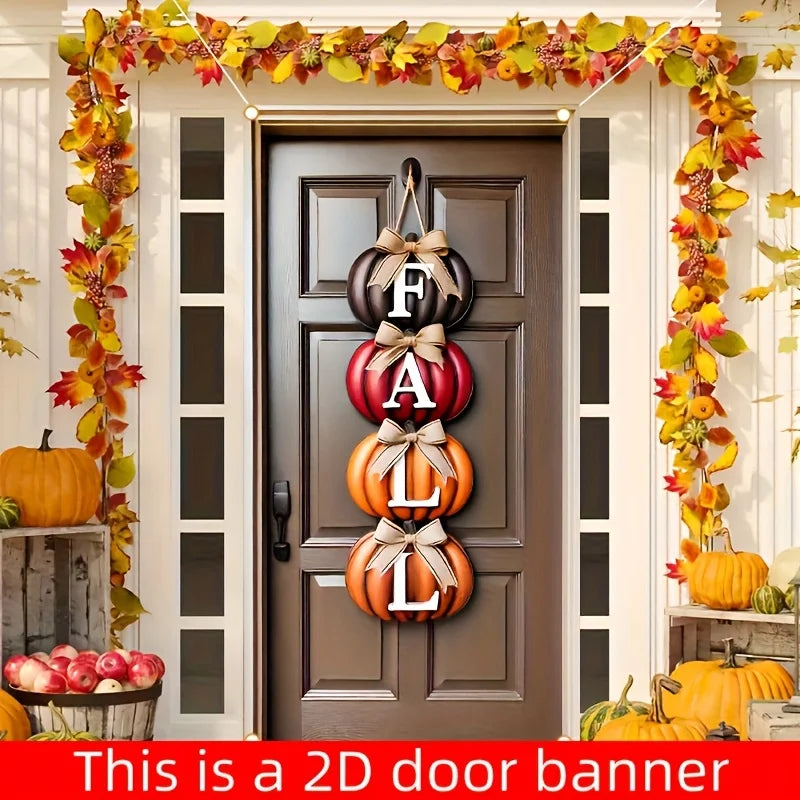 1pcs Autumn Pumpkin Welcome 2D Door Banner Thanksgiving Themed Party Decor Indoor and Outdoor Banners Polyester Background Cloth