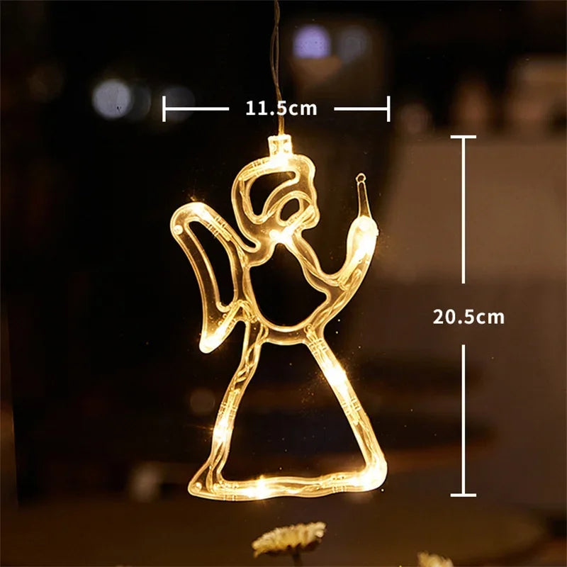 Christmas LED Light Snowflake Santa Hanging Battery-operated Window Ornaments Decoration for Home Xmas Navidad New Year Decor