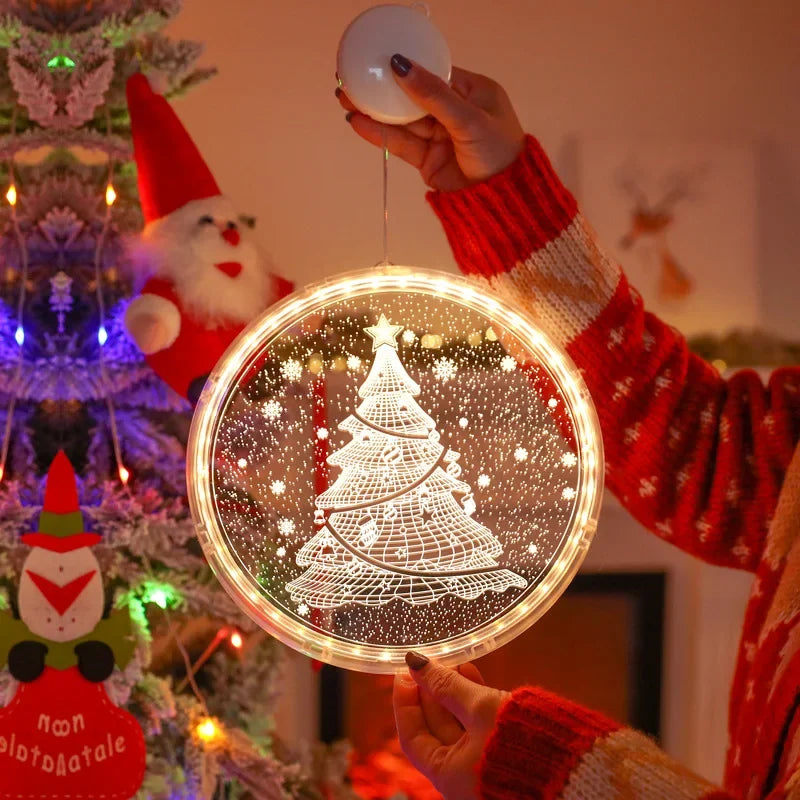 Merry Christmas LED Fairy Lights Santa Claus Elk Living Doors Windows Decoration New Year Gift 2025 Christmas Tree Hanging Light