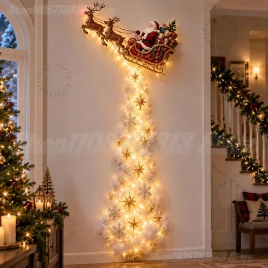 Christmas Magic Trail Wall Light-LED Glowing Christmas Scene Wall Decoration,Santa Sleigh Reindeer Hanging Decoration for Party