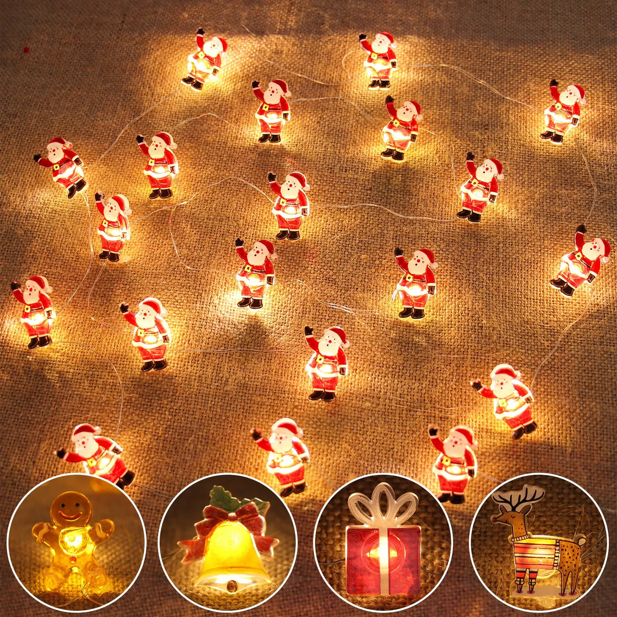 Christmas Tree String Lights Santa Claus Snowman Elk Garland 2023 Christmas Decorations for Home Xmas Ornaments Navidad New Year