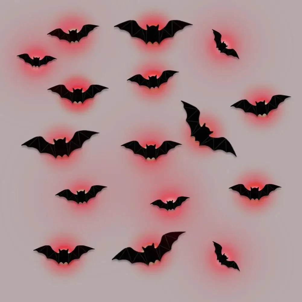 Deluxe 3D Luminous LED Halloween Bat Wall Decals (16-Piece Set)