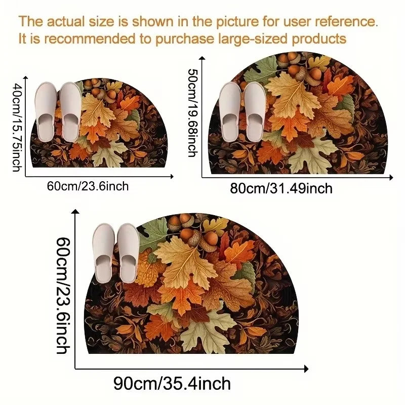 Autumn Maple Leaf Half-Circle Floor Mat Thanksgiving Entrance Garden Kitchen Carpet Thanksgiving Home Decor