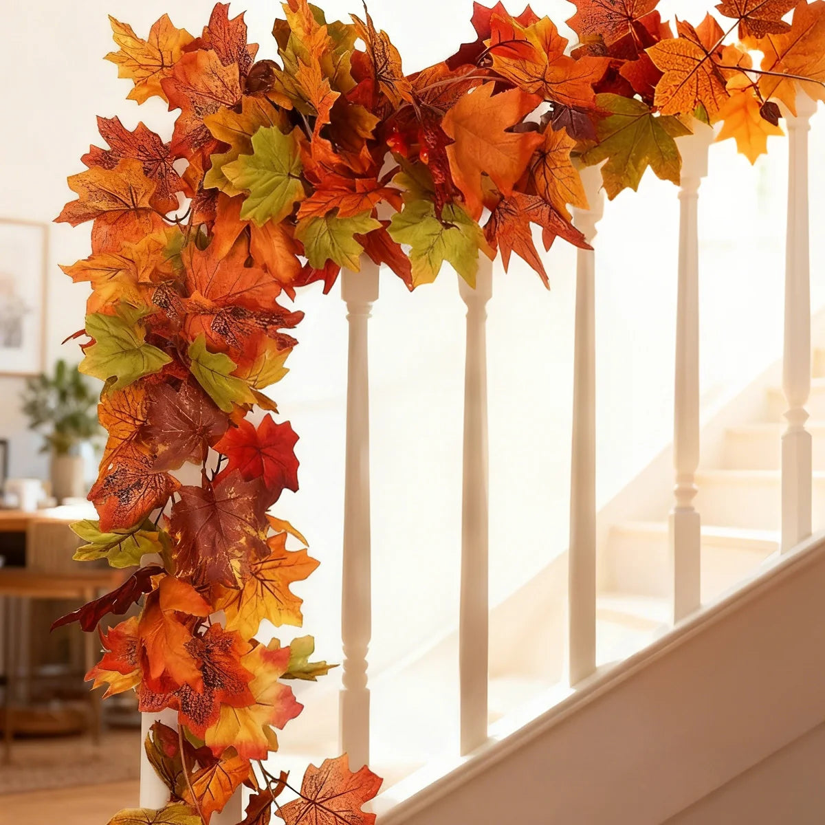  ﻿ Artificial Maple Leaf Vine Wreath Wall Hanging Autumn Garland Decoration Thanksgiving Halloween Christmas Fireplace Decor
